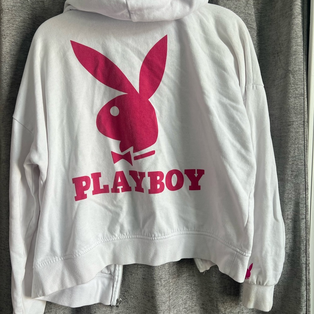 PLAYBOY White and Pink Sweatshirt with Bold Graphic